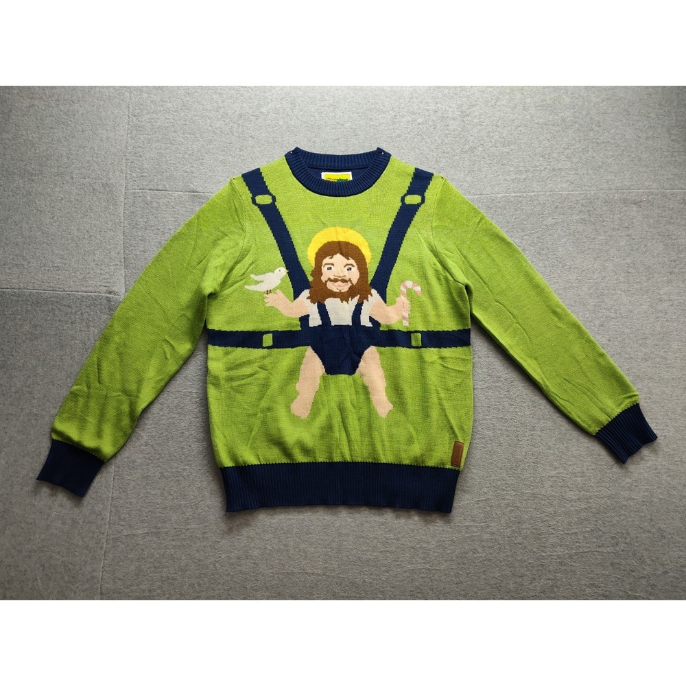 Tipsy Elves Men Sweater‎ XL Green Ugly Christmas Crew Neck Winter Warm Pullover